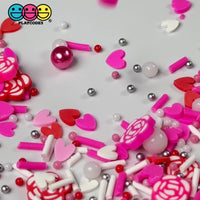 Valentine Mix Roses Silver Pearl Beads Heart Fimo Fake Clay Sprinkles Funfetti