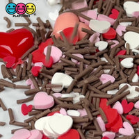 Valentine Chocolate Mix Red Pink Hearts Fimo Slices Fake Sprinkles Jimmies