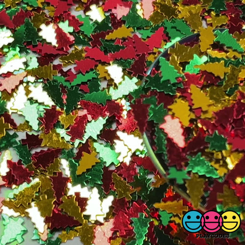 Christmas Tree Holiday Glitter Confetti Iridescent Yellow Green Red 8x