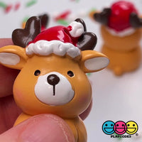 Reindeer 3D Charm with Santa Hat Christmas Miniature Resin Home Décor Accessories Cabochons 5 pc