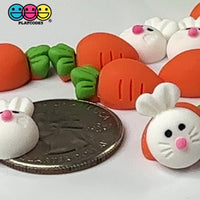 Bunny Rabbit & Carrots Mini Flat Back Charms Easter Cabochons Decoden 3 Options 10pcs