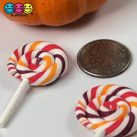 Lollipop Autumn Swirl Fake Food Charm Thanksgiving Halloween Resin Fake Bake Cabochons 10 pcs
