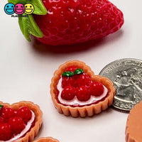 Heart Shaped Strawberry Fake Pie Mini Decorated Strawberries Charm Valentine's Day Charms Decoden Cabochons 5 pcs