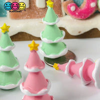Christmas Tree Green Pink Miniature Charm Resin Cabochons 10 pcs