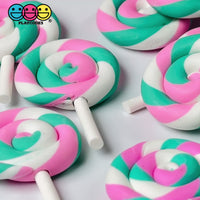 Lollipop Candy Pink Teal Swirl Fake Food Charm Fake Bake Cabochons 10 pcs