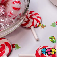 Lollipop Charms Candy Cane Red White Faux Food Charm Christmas Polymer Clay Cabochons 10 pcs