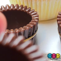 Chocolate Cupcake Cups with Gold Bow Robbin Fake Food Charms Cabochons Decoden 5 pcs