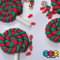 Lollipop Red Green Twist Charm Christmas Lollipops Polymer Clay Cabochons 10 pcs