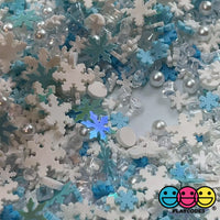 Snow Blizzard Snowflake Fimo Glitter Beads Mix Faux Sprinkles Christmas Funfetti