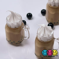 Boba Tea Mug Charm with Whipped Cream Topping Hole for Keychain Jewelry Cabochons 5 pcs