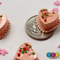 Heart Shaped Pink Mini Decorated Flowers Cake Charm Valentine's Day Charms Decoden Cabochons 5 pcs